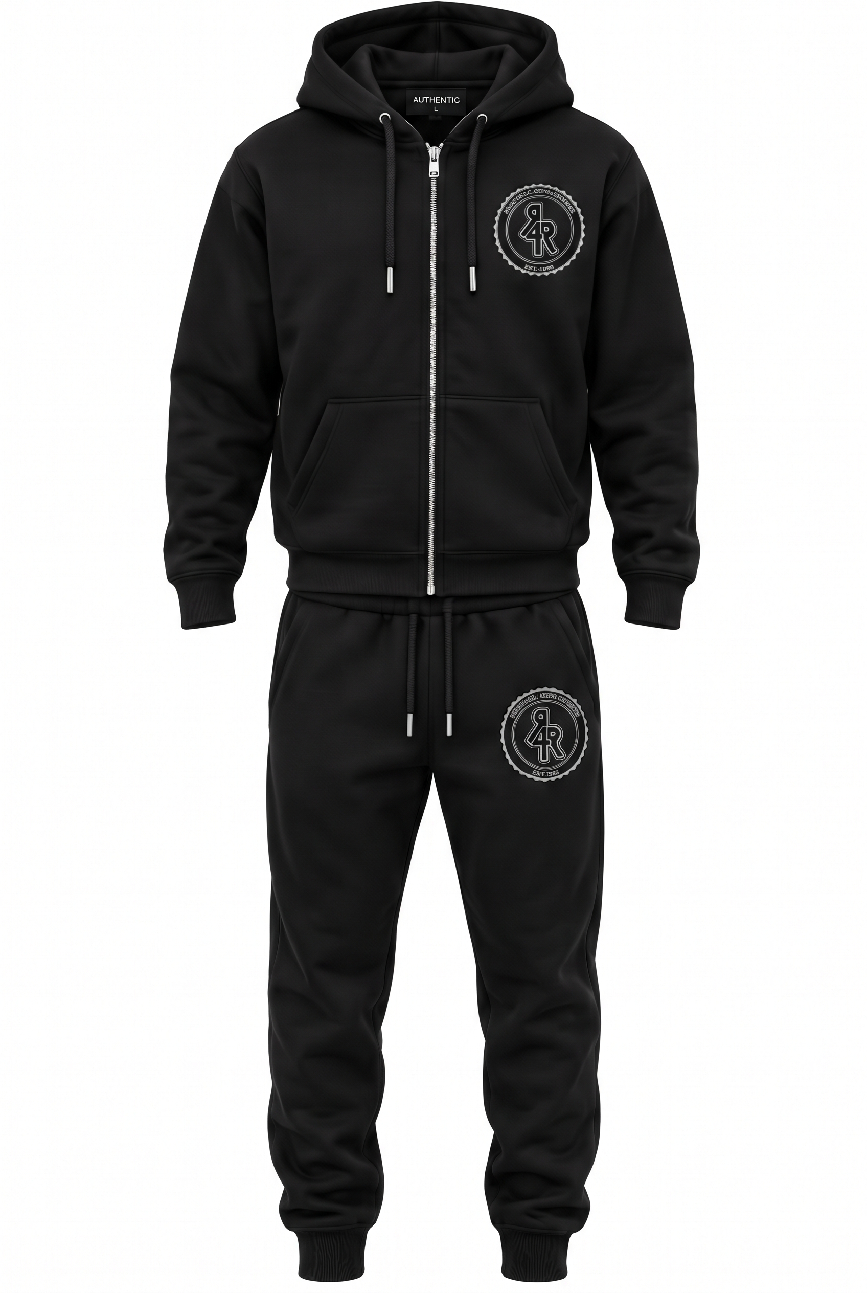 Black tracksuit with yellow logo